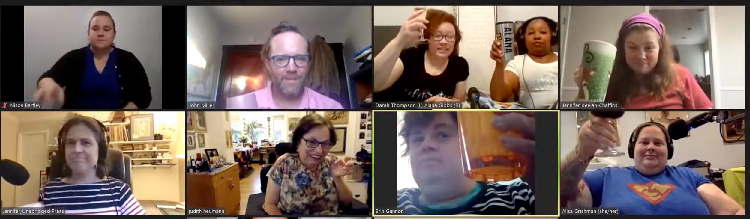 A group Zoom call of a recording of "A Valid Podcast" toasting the 30th anniversary of the Americans with Disabilities Act.